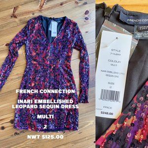 French Connection Inari Embellished Leopard Sequin Dress NWT